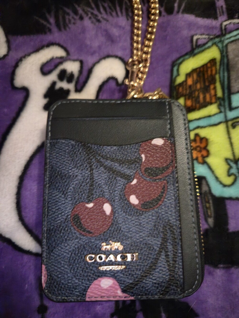 Coach Blue Cherry Zip Card Case